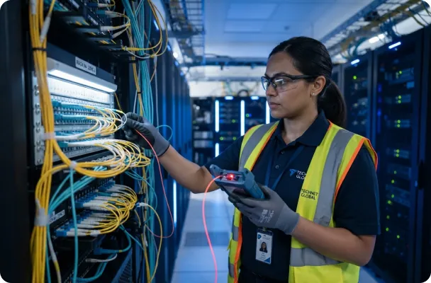 Technician at a network rack